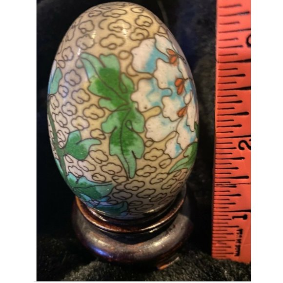 Antique Cloisonne Egg: Vintage with smooth surface &  wooden base 1700s-1800s - Picture 7 of 7